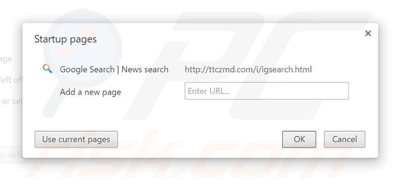 Removing ttczmd.com/i/igsearch.html from Google Chrome homepage