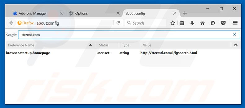 Removing ttczmd.com/i/igsearch.html from Mozilla Firefox default search engine