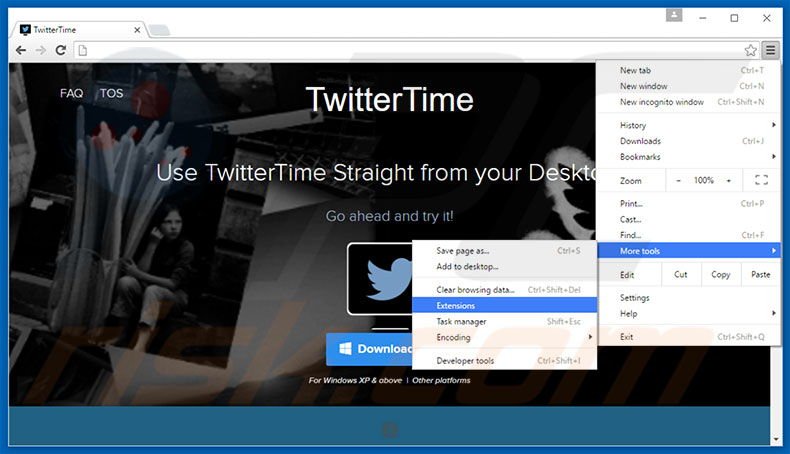 Removing TwitterTime  ads from Google Chrome step 1