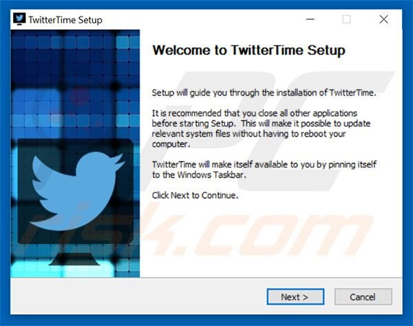 Official TwitterTime adware installation setup