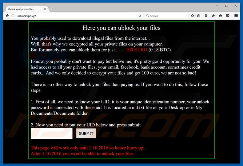 Unblockupc ransomware website
