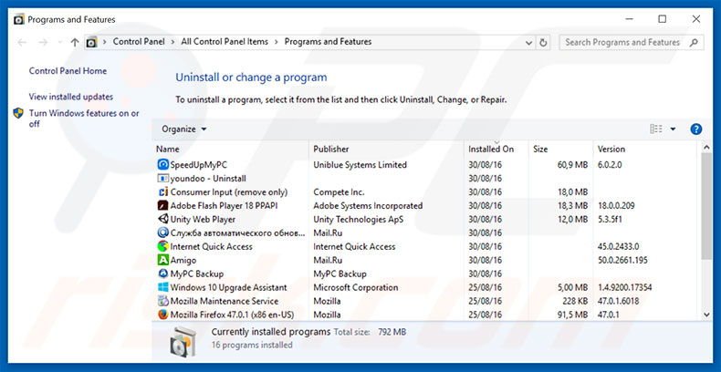 ustarts.xyz browser hijacker uninstall via Control Panel