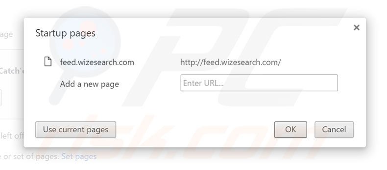 Removing wizesearch.com from Google Chrome homepage