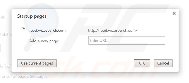 Removing wizesearch.com from Google Chrome homepage