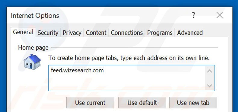 Removing wizesearch.com from Internet Explorer homepage
