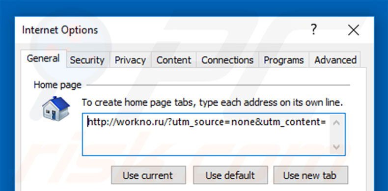 Removing workno.ru from Internet Explorer homepage