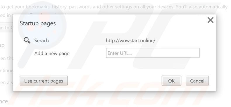 Removing wowstart.online from Google Chrome homepage