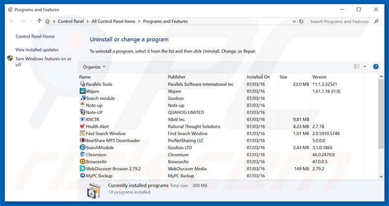 wowstart.online browser hijacker uninstall via Control Panel