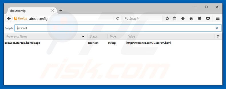 Removing wzscnet.com from Mozilla Firefox default search engine