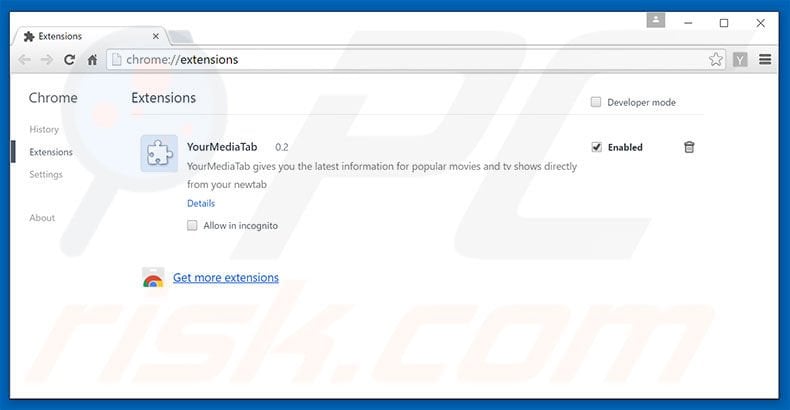 Removing search.yourmediatabsearch.com related Google Chrome extensions
