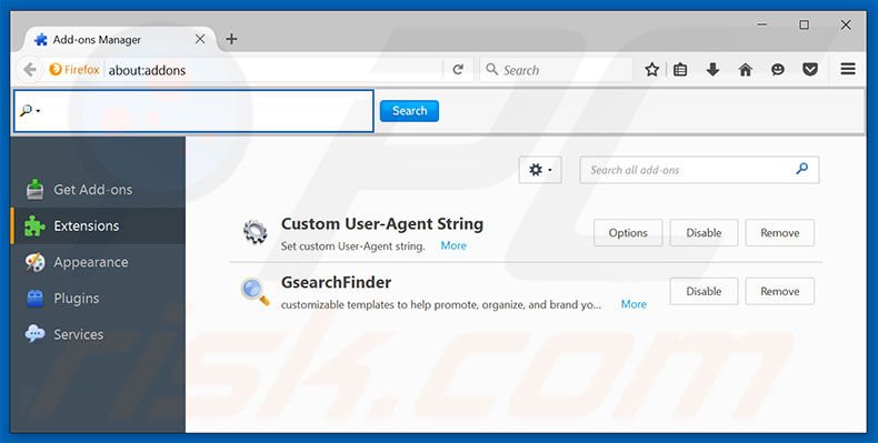 Removing search.yourmediatabsearch.com related Mozilla Firefox extensions