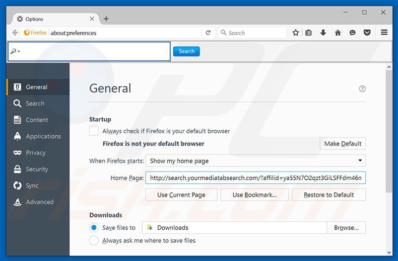 Removing search.yourmediatabsearch.com from Mozilla Firefox homepage
