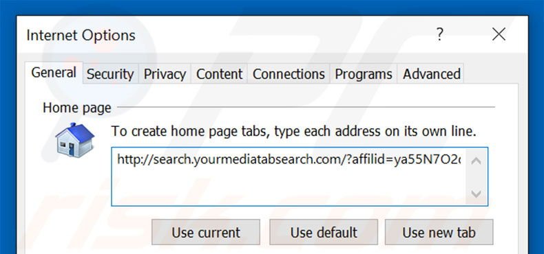 Removing search.yourmediatabsearch.com from Internet Explorer homepage