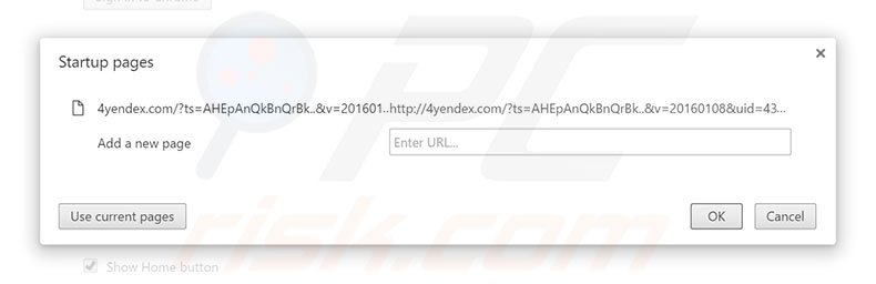 Removing 4yendex.com from Google Chrome homepage