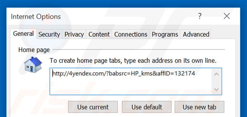 Removing 4yendex.com from Internet Explorer homepage