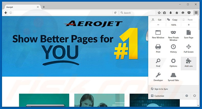 Removing Aerojet ads from Mozilla Firefox step 1