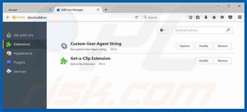 Removing Aerojet ads from Mozilla Firefox step 2