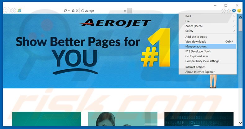 Removing Aerojet ads from Internet Explorer step 1