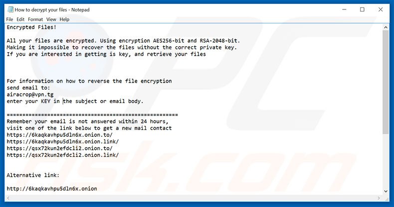 AiraCrop decrypt instructions (How to decrypt your files.txt)