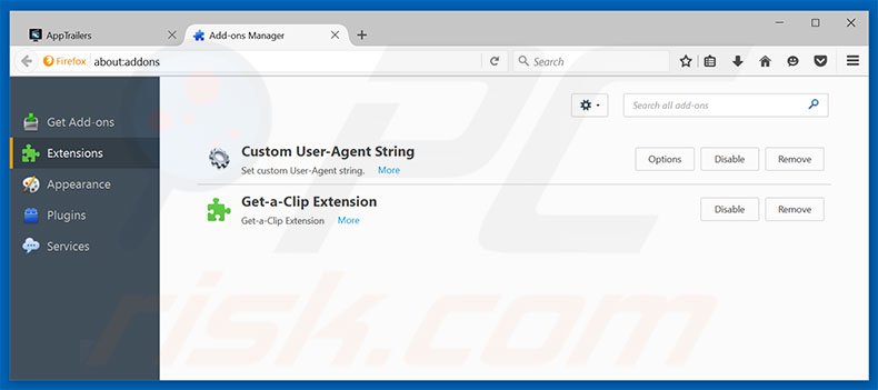 Removing AppTrailers ads from Mozilla Firefox step 2