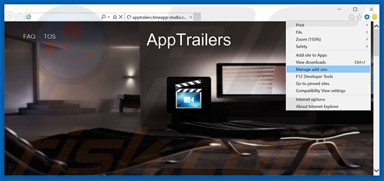 Removing AppTrailers ads from Internet Explorer step 1