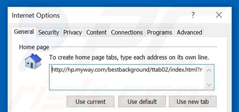 Removing hp.myway.com from Internet Explorer homepage