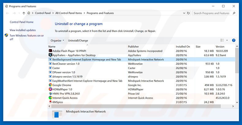 hp.myway.com browser hijacker uninstall via Control Panel