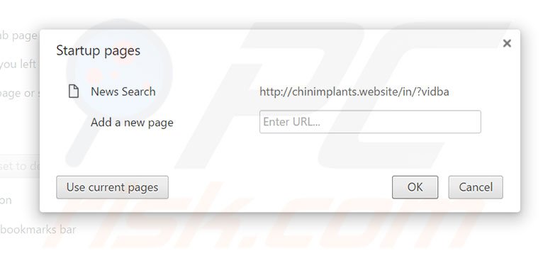 Removing chinimplants.website from Google Chrome homepage