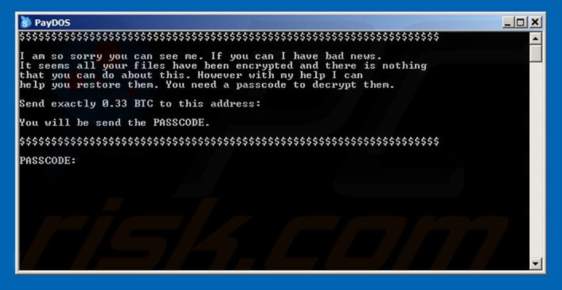 Command Prompt PayDOS variant ransom-demanding message