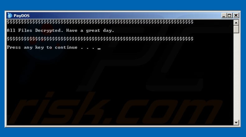 Command Prompt ransomware PayDOS variant after decryption