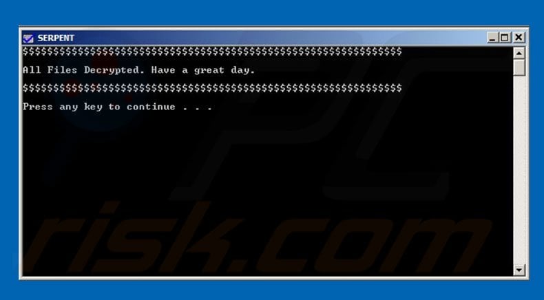 Command Prompt ransomware SERPENT variant after decryption