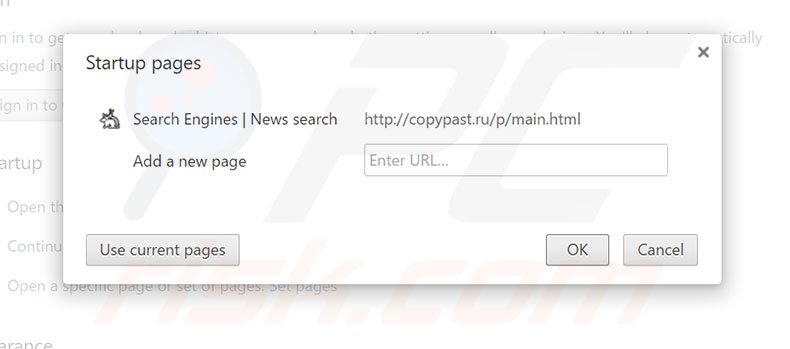 Removing copypast.ru from Google Chrome homepage