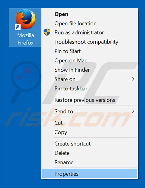 Removing copypast.ru from Mozilla Firefox shortcut target step 1