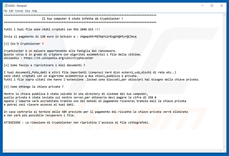 CryptoLocker 5.1 ransomware text file