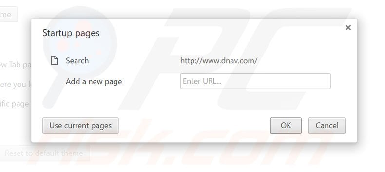 Removing dnav.com from Google Chrome homepage