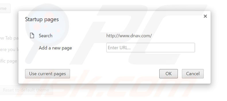 Removing dnav.com from Google Chrome homepage