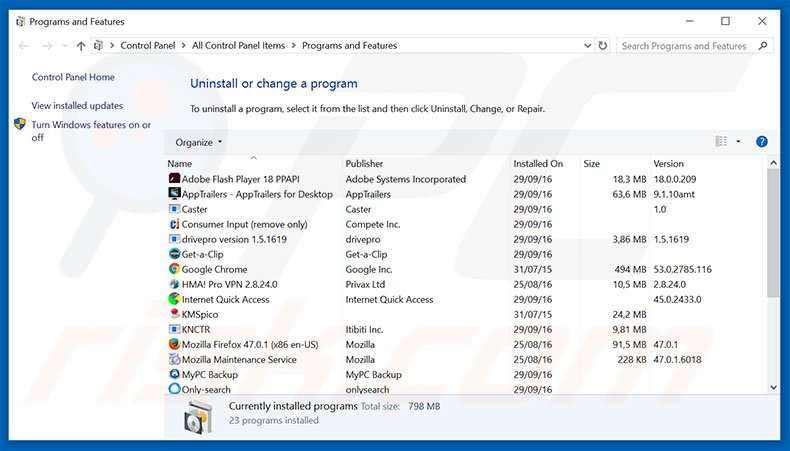 dnav.com browser hijacker uninstall via Control Panel