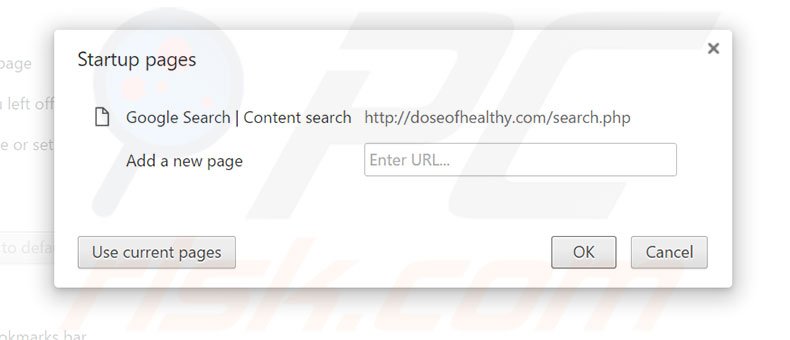 Removing doseofhealthy.com from Google Chrome homepage