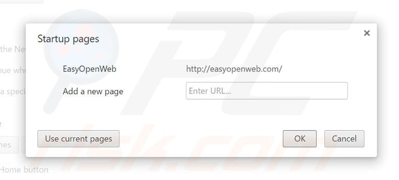 Removing easyopenweb.com from Google Chrome homepage