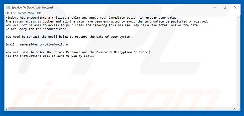 Esmeralda ransomware text file