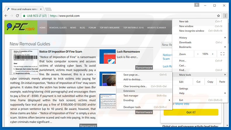 Removing Windows Firewall Security Damaged  ads from Google Chrome step 1