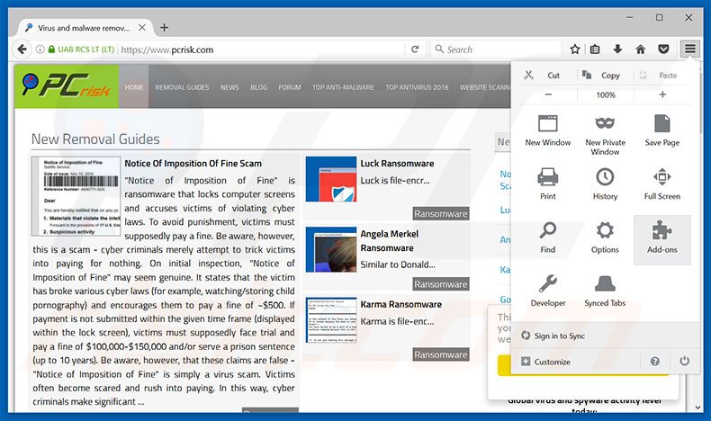 Removing Windows Firewall Security Damaged ads from Mozilla Firefox step 1
