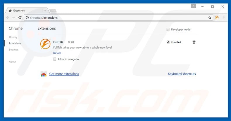 Removing search.fulltabsearch.com related Google Chrome extensions