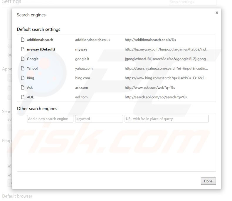 Removing hp.myway.com from Google Chrome default search engine