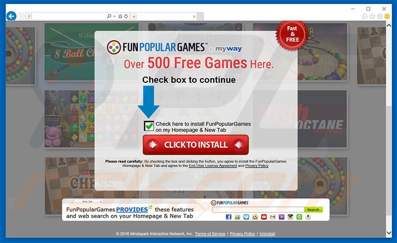 Website used to promote Fun Popular Games browser hijacker