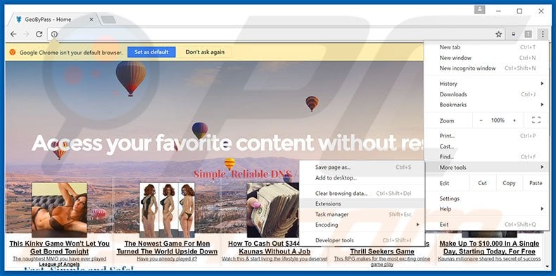 Removing GeoByPass  ads from Google Chrome step 1