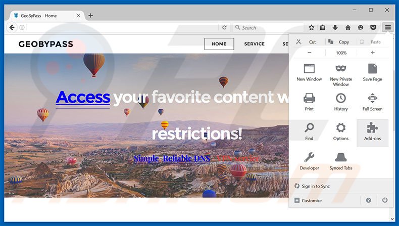 Removing GeoByPass ads from Mozilla Firefox step 1