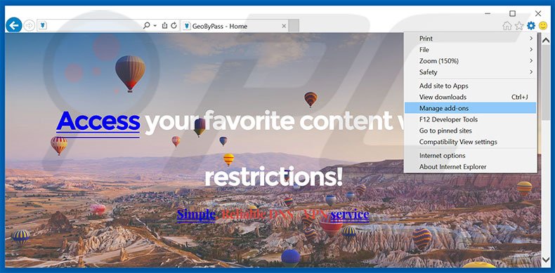 Removing GeoByPass ads from Internet Explorer step 1