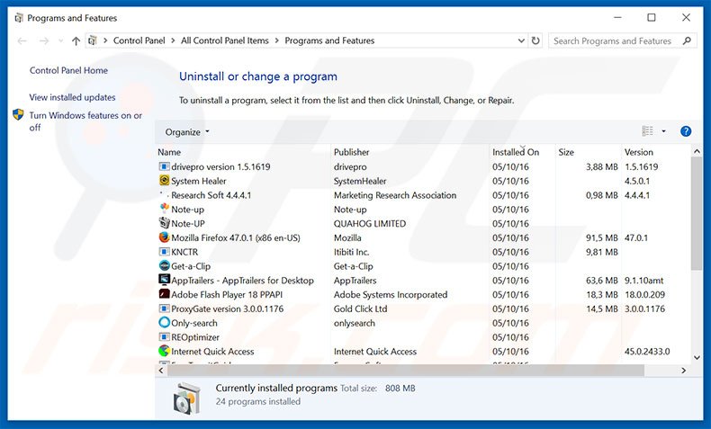 GeoByPass adware uninstall via Control Panel