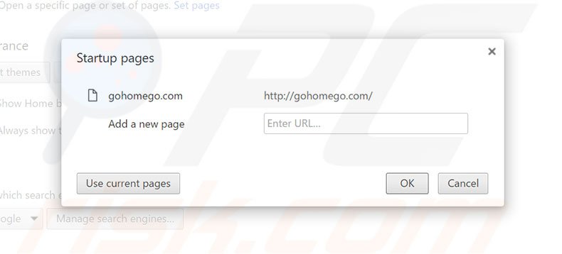 Removing gohomego.com from Google Chrome homepage